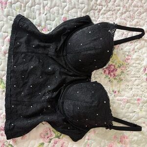 Black Lace Bra with Rhinestones - Women Intimates